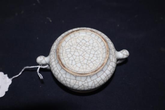 A small two handled crackleware Chinese censer height 6cm